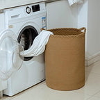 58L Cotton Woven Laundry Hamper,Foldable Laundry Basket for Blankets,Pillows,Toys,Shoes Tall CLothes Hamper Laundry Bin Light Brown 20''H 15''D - Image 7