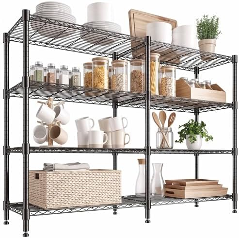 Homdox 4-Tier Adjustable Metal Storage Shelves, Space-Saving Corner Rack for Kitchen, Pantry, Office, Garage, Books & Plants, 18"x72"x60", Black by HOMDOX