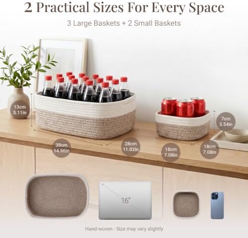 Storage Baskets for Shelves, 5 Pack, 2 Sizes Organizer Bins - Image 2