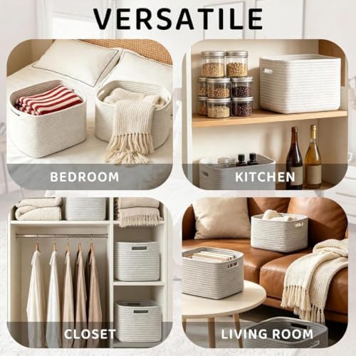 4 Pack Storage Baskets for Organizing, 11''Lx9''Wx8''H Woven Baskets for Storage Toys, Towels, Books, and Clothes, Cotton Rope Basket for Shelves with Handle - Image 3