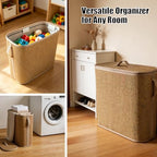 Bamboo Toilet Paper Storage Basket with Lid & Handle, 32L Large Capacity - Image 6