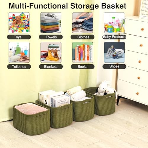 ICERZCZ Storage Basket for Shelves, Small Baskets for Organizing, Woven Cotton Rope Baskets for Storage, Book Basket, Decorative Shelf Basket, 12.5"Lx9.1''Wx7.9''H (4 Packs) Green - Image 4