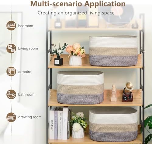 ECDYQXVU 15x10x9 Inch Woven Cotton Rope Storage Basket, 3 Pack - Image 5