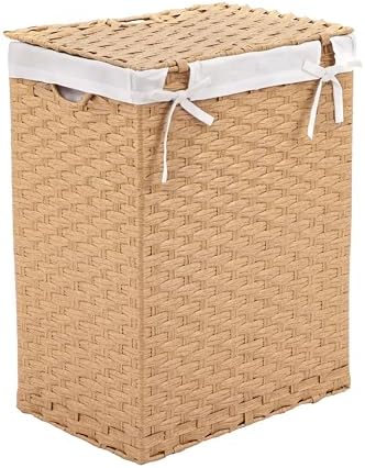 Seville Classics Premium Handwoven Portable Laundry Bin Basket with Carrying Handles, Household Storage for Clothes, Linens, Sheets, Tan, Rectangular Hamper - Image 4
