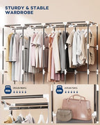 Mavivegue Portable Closet Wardrobe, Clothes Organizer with 4 Hanging Rods, Non-Woven Fabric Cover, Large Capacity Storage for Bedroom and Living Room,Gray - Image 4