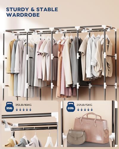 Mavivegue Portable Closet Wardrobe, Clothes Organizer with 4 Hanging Rods, Non-Woven Fabric Cover, Large Capacity Storage for Bedroom and Living Room,Gray - Image 4