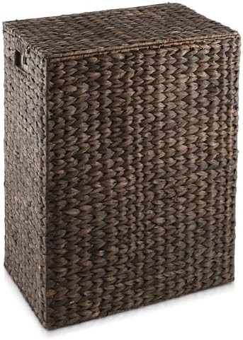 Casafield Large Laundry Hamper with Lid and Removable Liner Bag - Espresso Dark Brown, Woven Water Hyacinth Rectangular Laundry Basket Clothes Sorter - Image 4