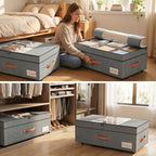 TOSKING 2-Pack Under Bed Storage Drawers with Wheels, 6 Vacuum Bags, Adjustable Height 7.9-10.2", Large 90L/80 lbs Clear Lid, 900D Oxford, Space Saver for Dorm Bedroom, Blankets, Clothes, Shoes, Gray - Image 6