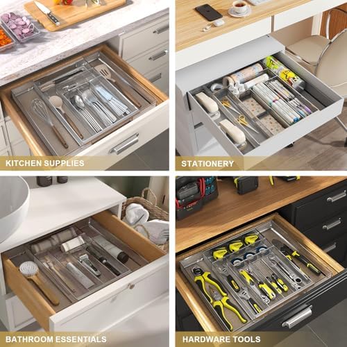 Sedegn Silverware Organizer Metal Mesh, Large Drawer Organizer, Utensil Cutlery Tray for kitchen drawers, Expandable Flatware Organizer with 8 Compartment Silver 11.6"~20" x 17.3" - Image 6