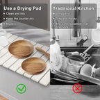 Large Stone Dish Drying Mat for Kitchen Counter,Equipped Dish Rack, Diatomaceous Earth Material, Foldable and Super Absorbent Dish Drying Pad Suitable for Tableware, Bottles and Cup (White, 24×16 IN) - Image 5