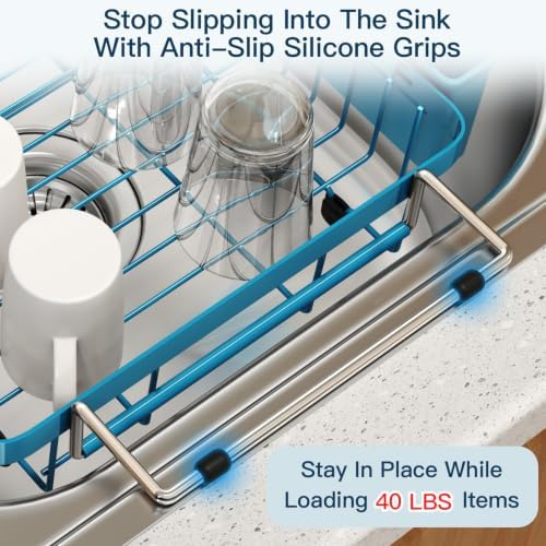 MAJALiS Blue Expandable Dish Drying Rack Over Sink with Extra Drying Mat - Image 6
