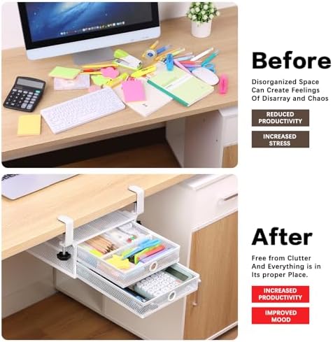 Under Desk Drawer, Clamp on Desk Organizer Slide Out Table Storage No Drill - Image 6