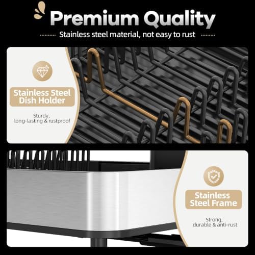 Urackify Stainless Steel Dish Drying Rack for Kitchen Counter,Black - Image 6