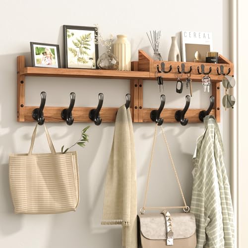 Evermagin 29" Coat Rack Wall Mount with Shelf & 11 Hooks, Entryway, Brown by Evermagin