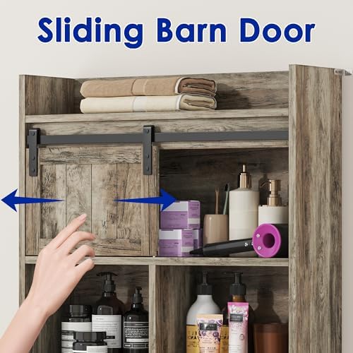 kepptory Over the Toilet Cabinet with Sliding Barn Door，Dark Grey - Image 5