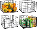 DINGTAI Metal Wire Basket Foldable Set of 4, Metal Bins for Organizing with PVC Sheet, 10.5x10.5in Wire Pantry Baskets Freezer Organizer Bins for Kitchen Closet Bathroom-Black by DINGTAI