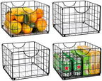 DINGTAI Metal Wire Basket Foldable Set of 4, Metal Bins for Organizing with PVC Sheet, 10.5x10.5in Wire Pantry Baskets Freezer Organizer Bins for Kitchen Closet Bathroom-Black by DINGTAI