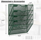 EASEPRES 5 Pocket Mesh Hanging File Organizer, Wall Mounted Mail Paper Document Folder Holder, Clipboard Storage Organization Magazine Rack with Nametag Label for Office Home School, Dark Green - Image 2