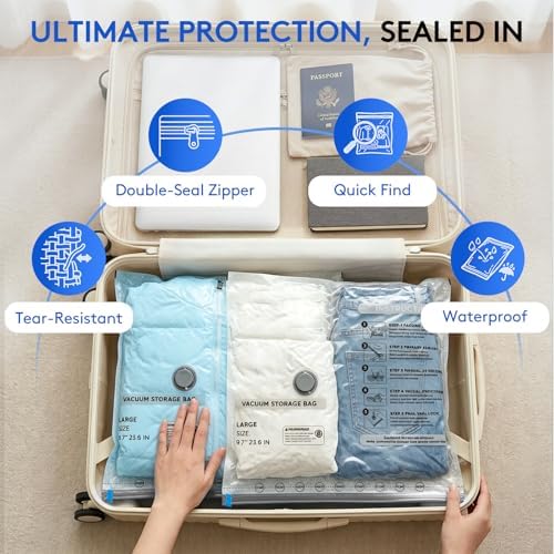 15 Packs Vacuum Bags for Travel with Rechargeable Pump, 3 Sizes Vacuum Seal Bags for Clothing, Compression Vacuum Travel Bags for Luggage, Vacuum Packing Bags for Closet Organization - Image 5
