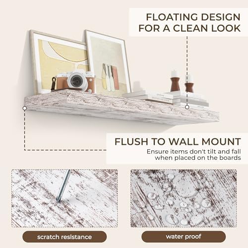 RICHFOCUS Long Floating Shelves for Wall 2Pack|Rustic White|40" Lx8 D - Image 4