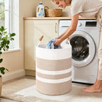 Large Laundry Basket, Laundry Hamper with Leather Handles, 90L Woven Dirty Clothes Hamper, Rope Hampers for Bedroom, Barthroom, Brown - Image 2