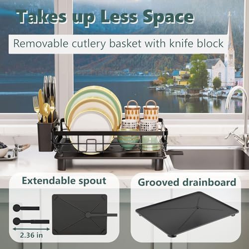 AIDERLY Metal Dish Drying Rack Automatic Drainage, Black, Large (Pack of 2) - Image 3