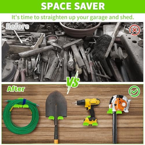 Upgraded Trimmer Rack Wall Mount - 8" Heavy Duty Weed Eater Hanger for Garage Wall, Garden Power Tool Holder Organizer Hooks for Grass Trimmer, Hedge Trimmer, Leaf Blower and Chainsaw, Green, 4 Pack - Image 4