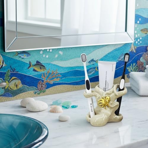 5 Inch Gold Octopus Toothbrush Holder, Ocean Bathroom Decor - Image 4