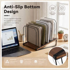 9 Section Inclined Vertical Desk File Organizer, Metal Frame and Wood Base - Image 6