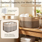 OIAHOMY 4 Pack Storage Basket, 13"x9"x7.8" Cotton Rope Baskets for Shelves, Closet Organizer for Bedroom & Living Room, Soft Decorative Bins for Organizing Towels, Books & Toys, Brown & Black - Image 2