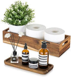 Hanobe 2pcs Acacia Wood Bathroom Toilet Storage Basket Tank Topper Set by Hanobe