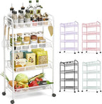 TOOLF 4 Tier Rolling Cart, Metal Utility Storage Cart with Wheels, White by TOOLF