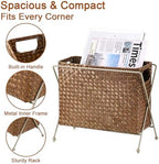 BTSKY Magazine Basket, Mail Basket for Counter, Woven Storage Bin with Metal Rack & Handle for Files, Books, Newspapers, Desktop Organizer for Office, Living Room, Dorm, Bathroom, 12"x5.7"x8.7" - Image 5