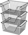 Stackable Wire Metal Baskets Sturdy Cabinet Organizer Wire Pantry Freezer Bin with Handle for Kitchen Fruit Vegetable Organization, Black, 3Packs by blitzlabs