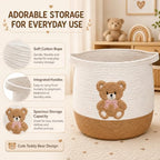 Teddy Bear Nursery Basket, Cotton Rope Baby Laundry Hamper with Handles - Image 4