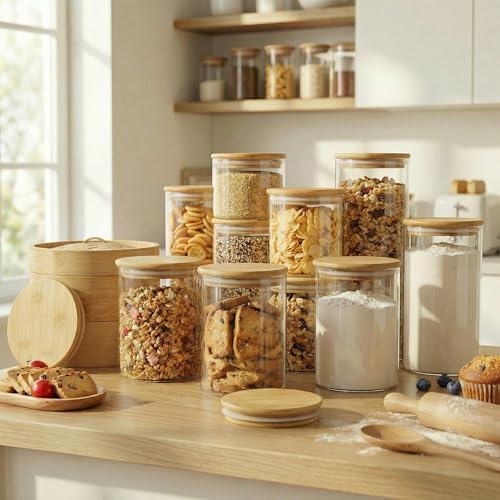 53 oz Round Glass Food Storage Containers with Airtight Bamboo Lids, 4 Pack - Image 2