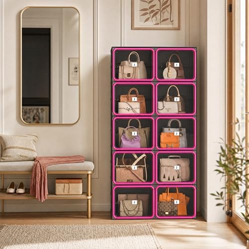 Purse Organizer for Closet, Handbag Storage, Black 5-Tier 10-Cubby - Image 3