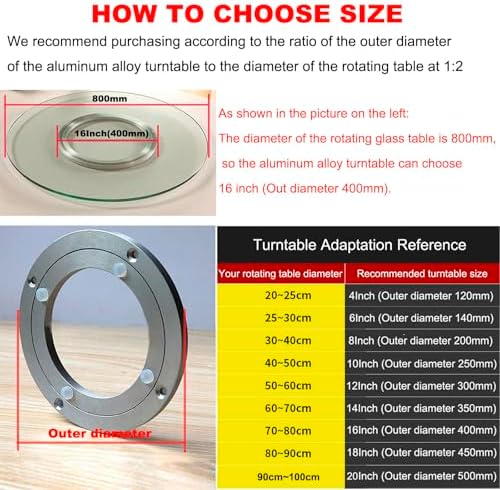 Aluminium Alloy Turntable Bearing, Heavy Duty Swivel Turntable Lazy Susan Rotating Bearing Turntable Round Dining Table Smooth Swivel Plate Hardware, 20" - Image 7