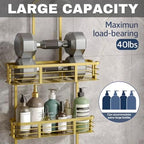 Shower Caddy Hanging, Never Rust Aluminum Shower Organizer, Over Showerhead No Drilling Shower Racks, with Soap Holder Multi Hooks Bathroom Storage for Shampoo Sponge (Gold) - Image 2