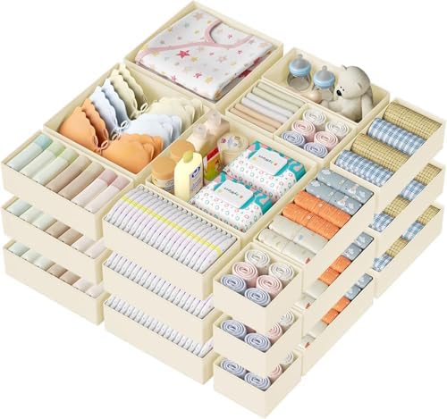 DIMJ Drawer Organizer Clothes Storage - 18 Pack Baby Dresser Organizer for Nursery, Foldable Closet Drawer Organizer Bins for Bedroom Organization, Fabric Storage Dividers for Socks, Underwears, Bras by DiMJ