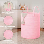 JMvicyroam 100L Cotton Rope Laundry Basket Hamper, Pink - Image 6