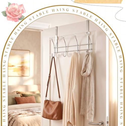 Over The Door Towel Hooks with Crystal Knobs, 8 Hook Heavy Duty Doors Hanger Rack for Bathroom, No Drill Slim Over Door Organizer for Bedroom Closet, Holds Coats Towels Robes Bags Purse - Image 3