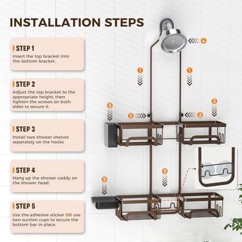 REINHARDT Split Shower Caddy Hanging for Handheld Showerheads, Bronze - Image 5