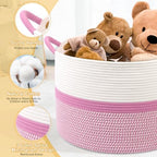 Pink Laundry Basket,20''x13''Woven Cotton Rope Laundry Hamper,Large Blanket Basket for Living Room,Baby Baskets,Kids Toy Storage Basket for Organizing,Woven basket,Clothes Hamper,Room Decor - Image 6