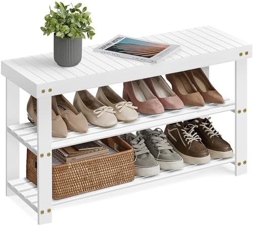 SONGMICS Shoe Rack Bench, 3-Tier Bamboo Entryway Bench, 35.2 Inches Width by SONGMICS