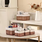 Vagusicc Wicker Storage Basket, Hand-Woven Paper Rope Woven Baskets, Rectangular Small Wicker Baskets for Organizing, Cube Storage Bins for Closet/Clothes/Dresser, Brown, 5-Pack - Image 2