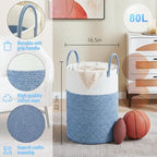Laundry Basket,Woven Cotton Rope Laundry Hamper,80L for Decor Storage of Dirty Clothes,Toys and Blankets in Bathroom,Baby Room and Living Room - Image 6
