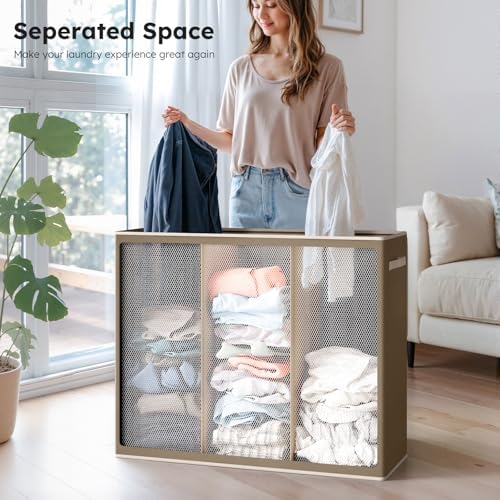 SOLEDI 180L 3-Section Laundry Hamper with Lid, Extra Large Dirty Clothes Basket with Sturdy Handles for Laundry Room & Bedroom - Durable Organizer for Sorting Laundry - Image 2
