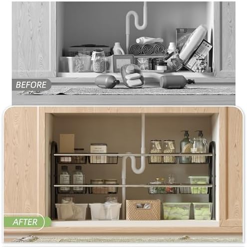 Under Sink Organizers and Storage,Expandable under cabinet organizer Shelf - Image 2
