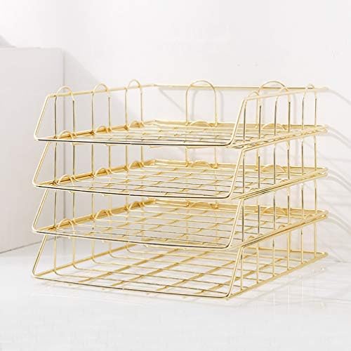 Gold 4-Tier Stackable Paper Tray Desk Organizer - Image 4